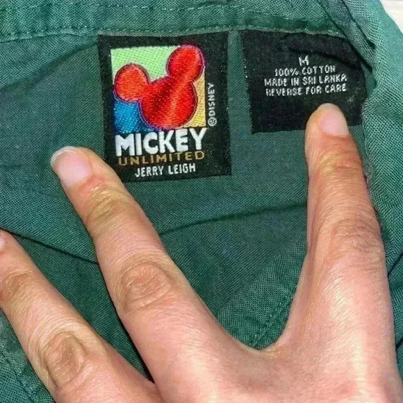 Vintage Mickey Minnie Mouse Unlimited X Jerry Leigh Button Down green shirt sz M - Picture 4 of 7